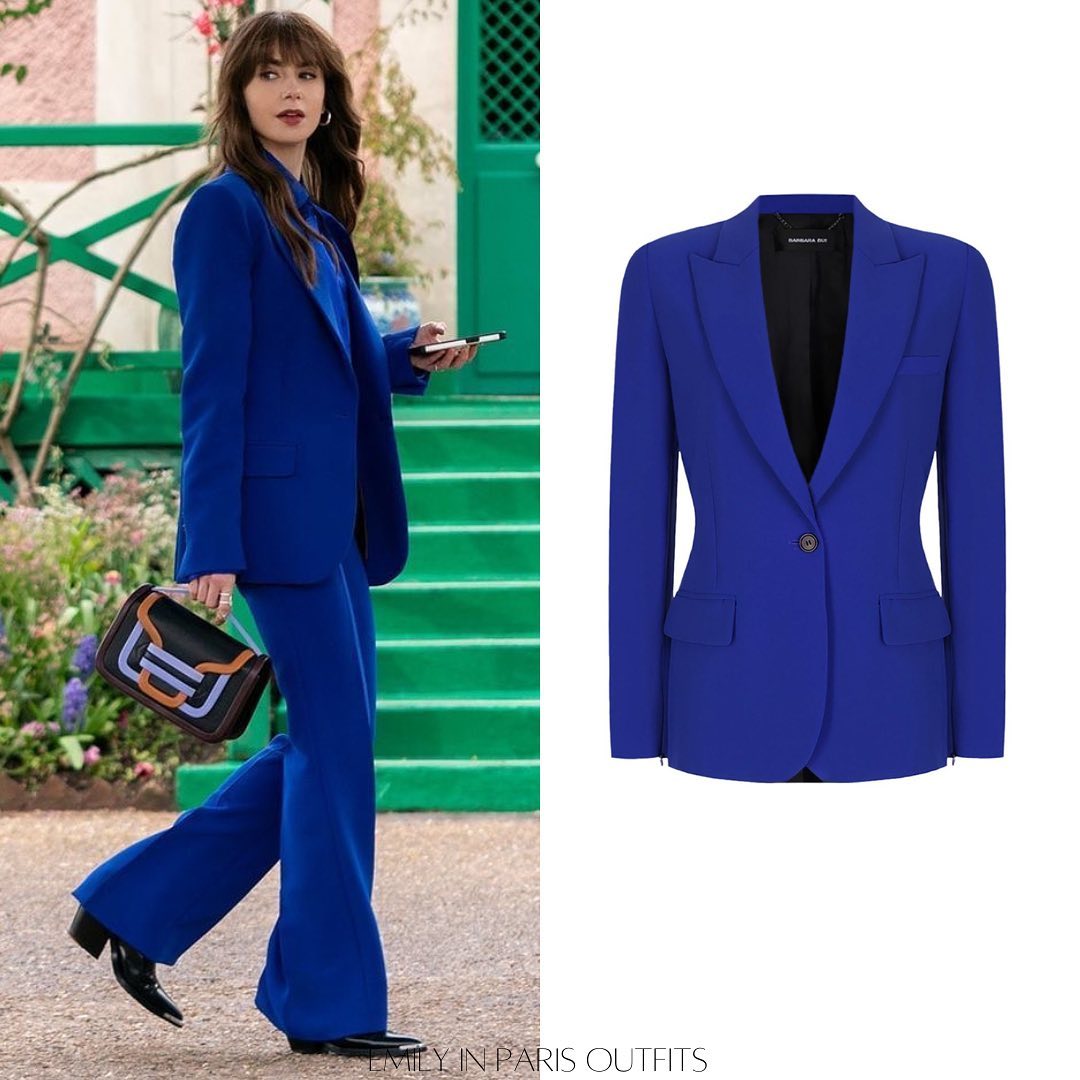 Blue Crepe Suit Jacket with Slip Sleves