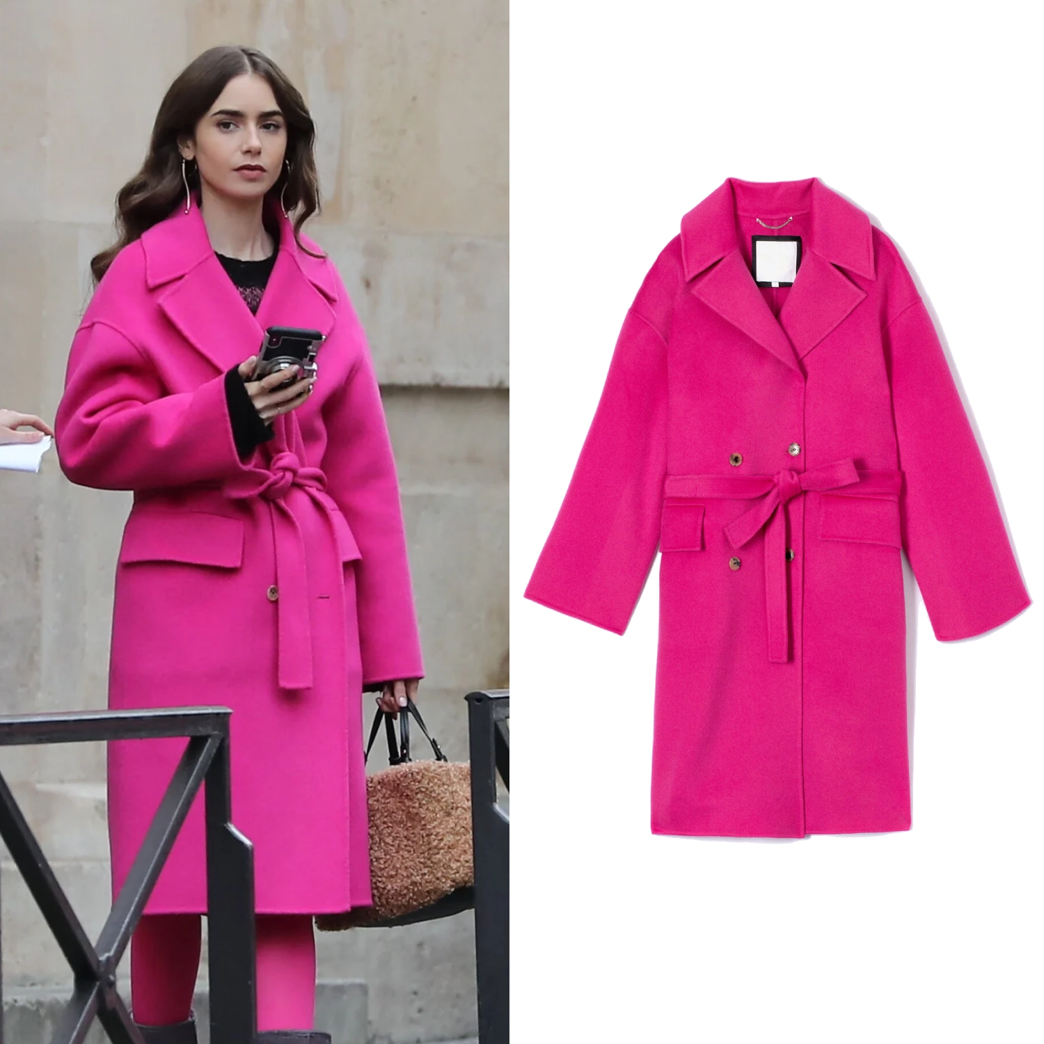 Emily in Paris Emily Cooper Pink Wool Long Coat
