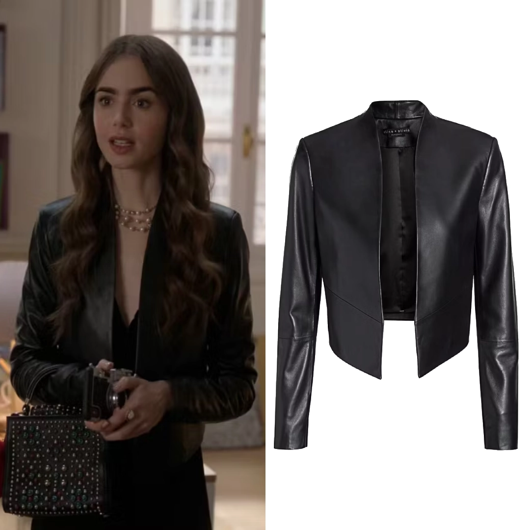 Emily in Paris Lily Collins Black Leather Jacket