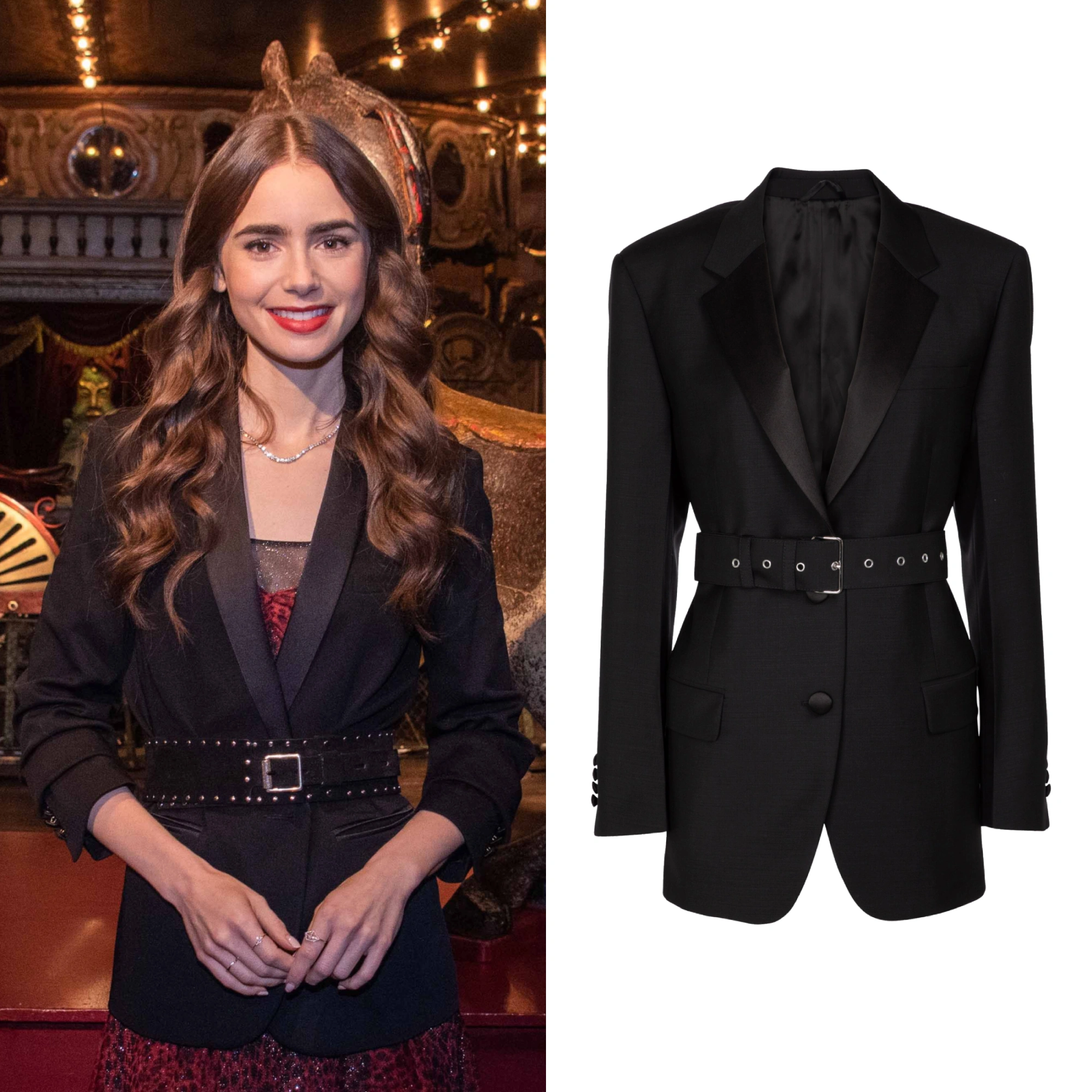 Emily in Paris Lily Collins S02 Belted Black Blazer