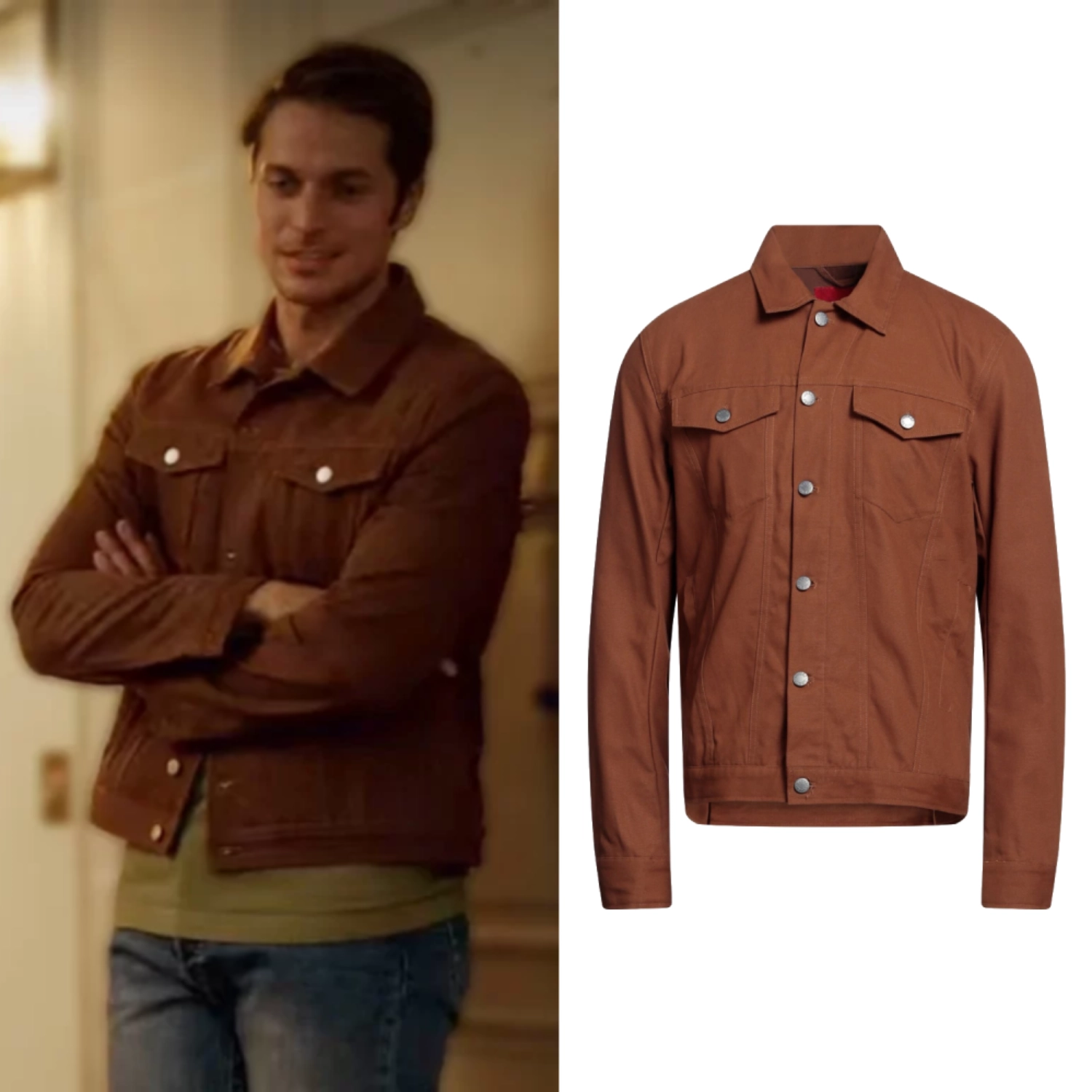 Emily in Paris Lucas Bravo Brown Denim Jacket