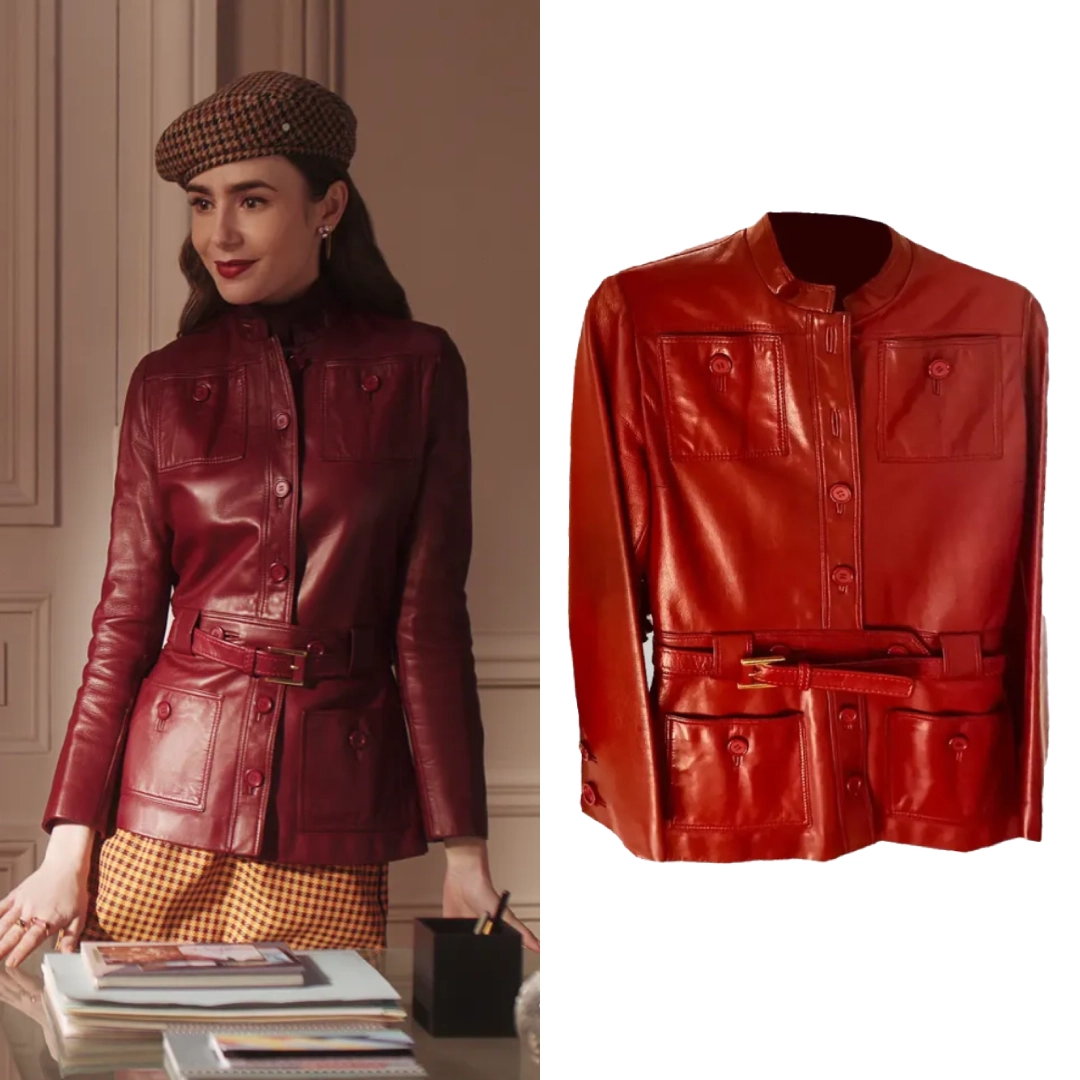 Emily in Paris Season 4 Emily Cooper Maroon Leather Jacket