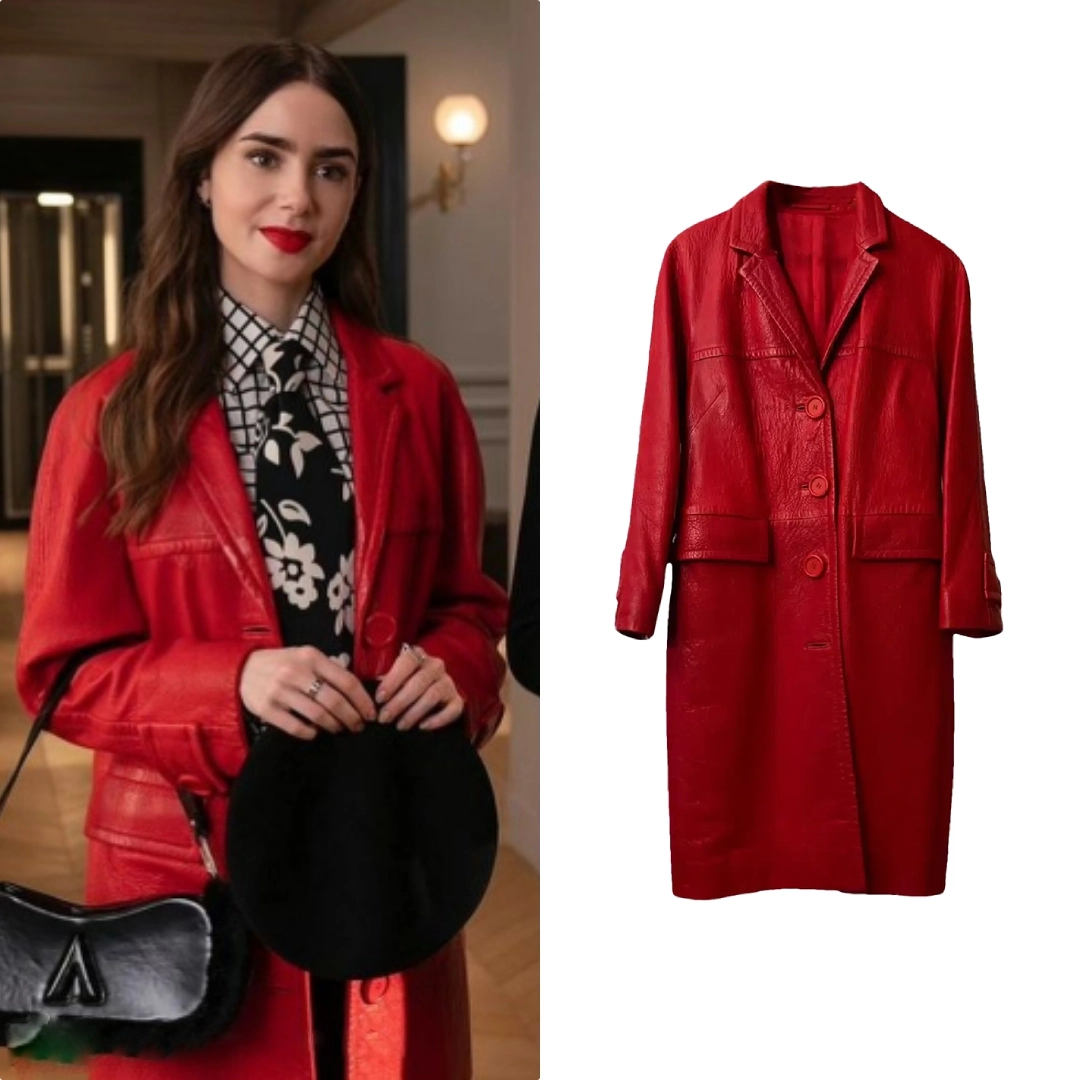 Emily in Paris Season 4 Emily Cooper Red Leather Coat