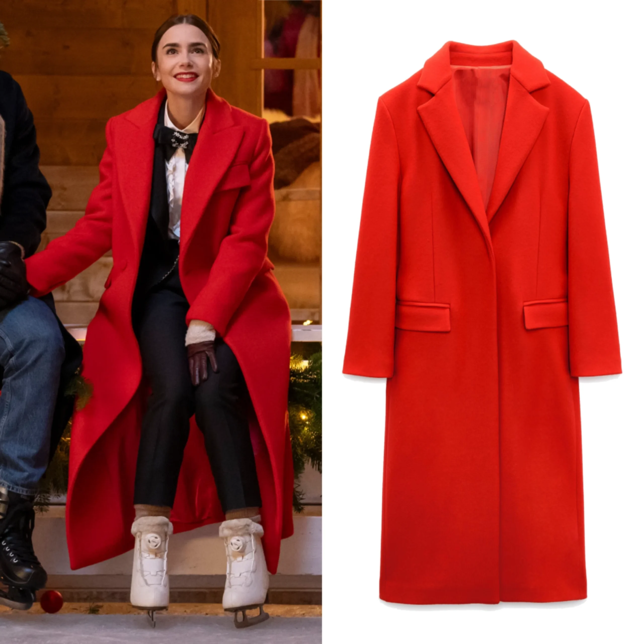 Emily in Paris Season 4 Emily Cooper Red Trench Wool Coat